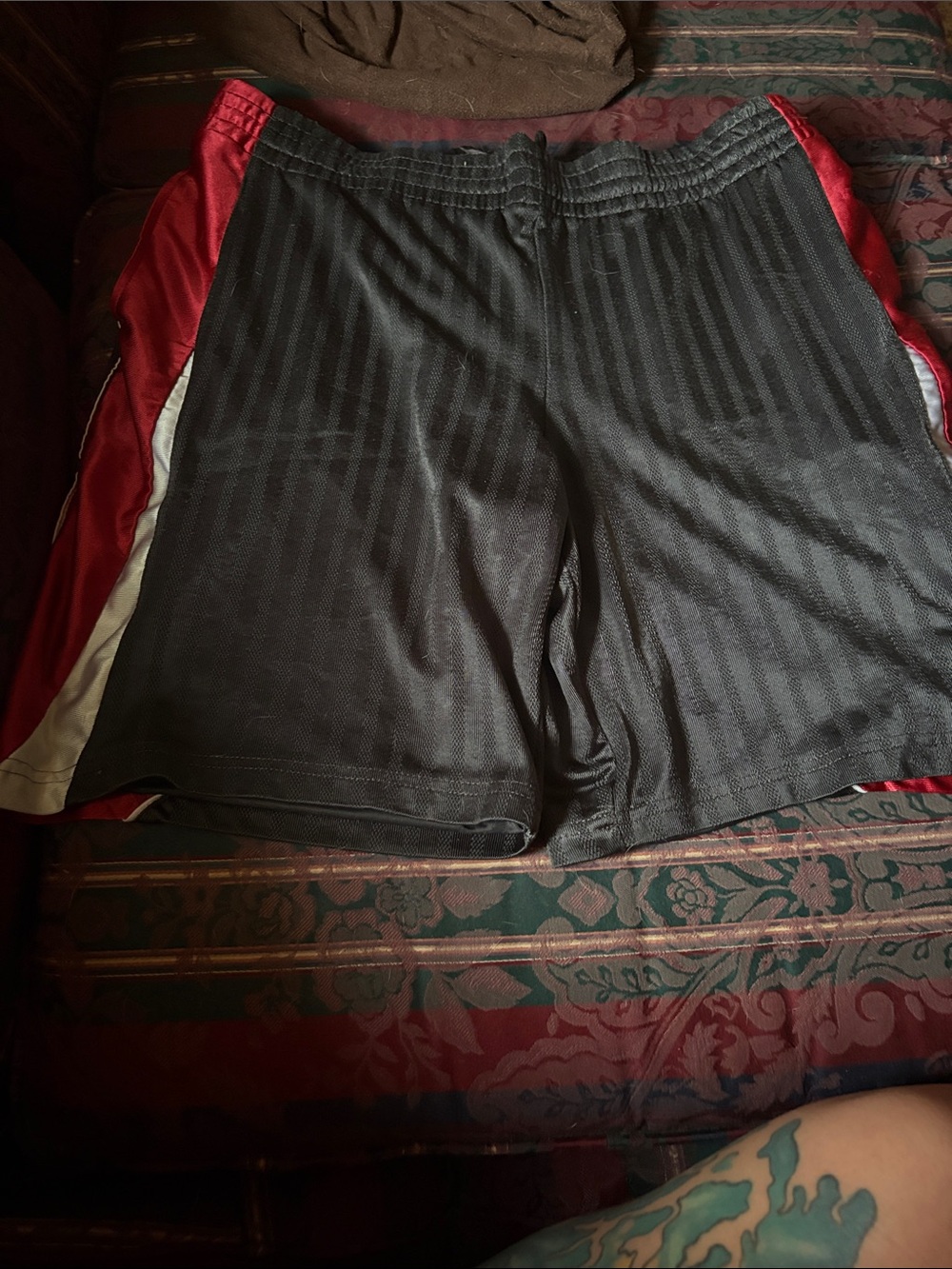 Men's Athletic Mesh Shorts - Black with Red & White Panels